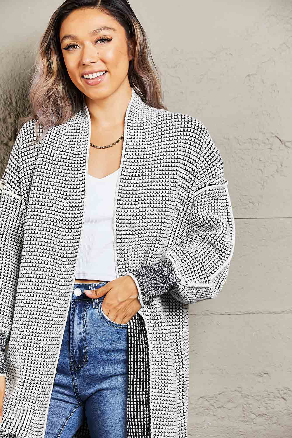 Woven Right Heathered Open Front Longline Cardigan-Angel Casuals