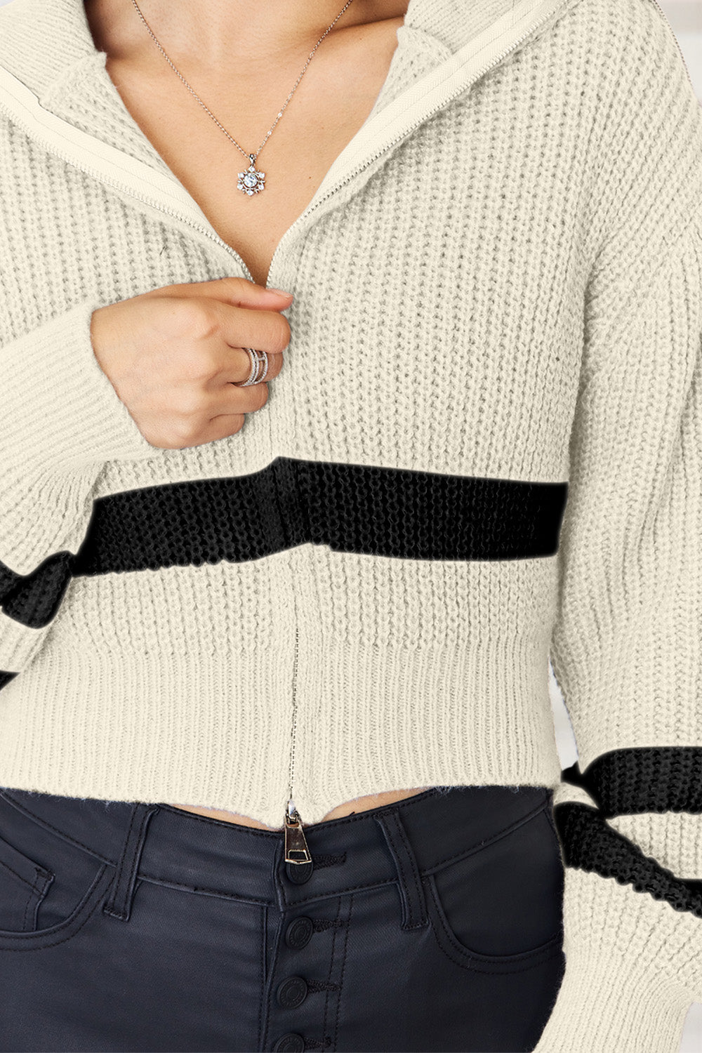 Striped Zip Up Dropped Shoulder Cardigan-Angel Casuals