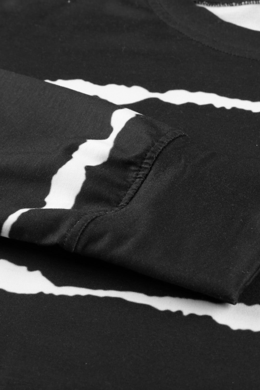 Slit Contrast Striped Round Neck Long Sleeve T-Shirt-Angel Casuals