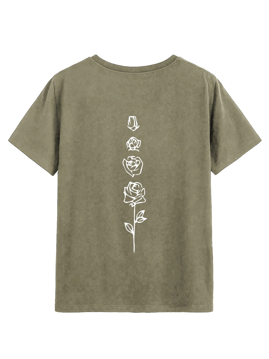 Rose Round Neck Short Sleeve T-Shirt-Angel Casuals