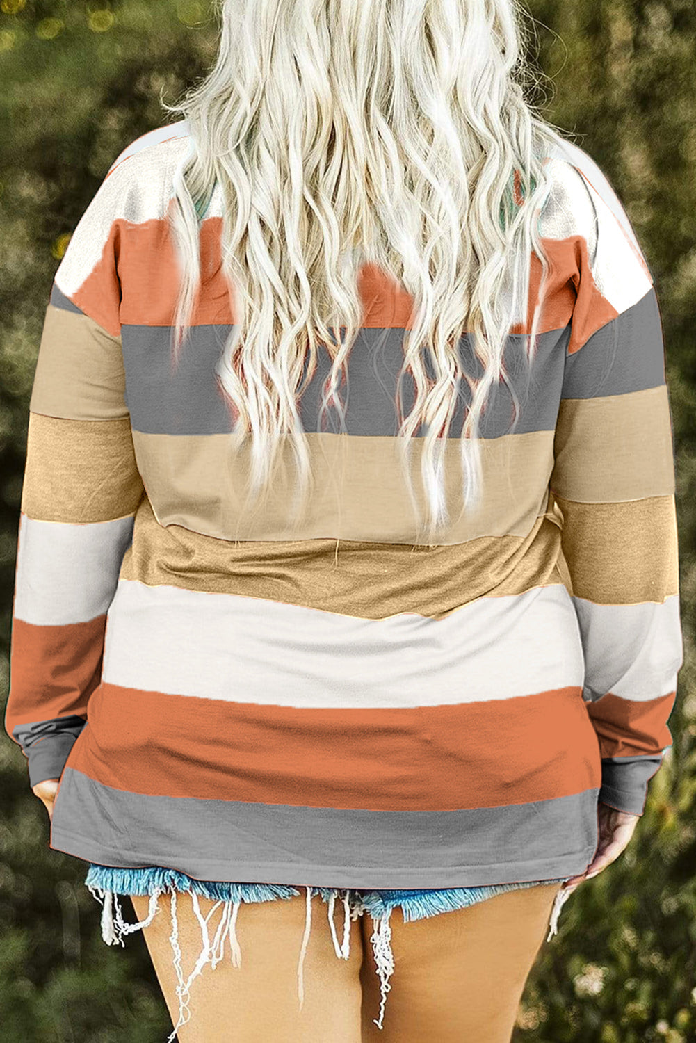 Plus Size Striped Slit Long Sleeve T-Shirt-Angel Casuals