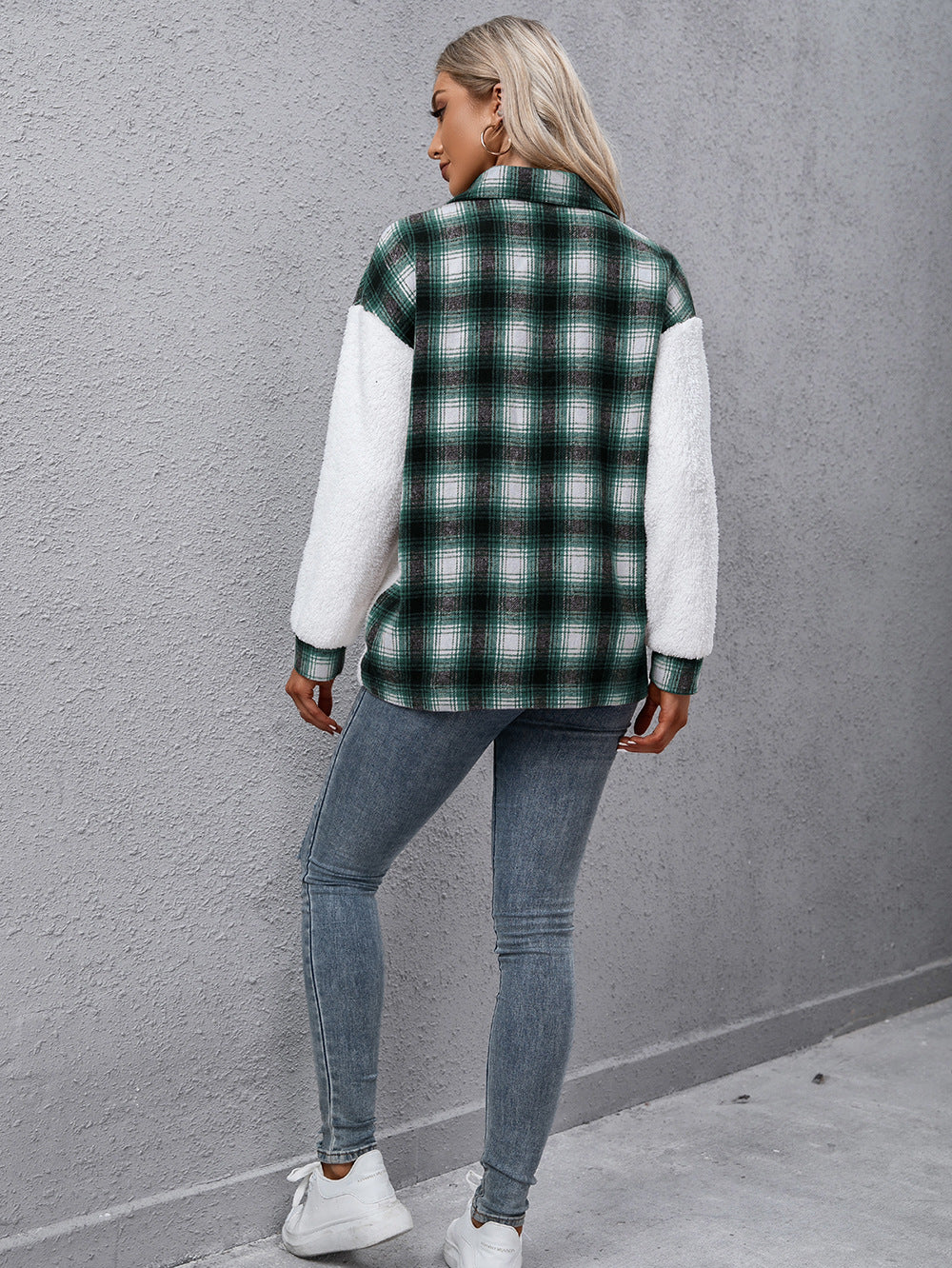 Plaid Collared Neck Button Down Jacket-Angel Casuals