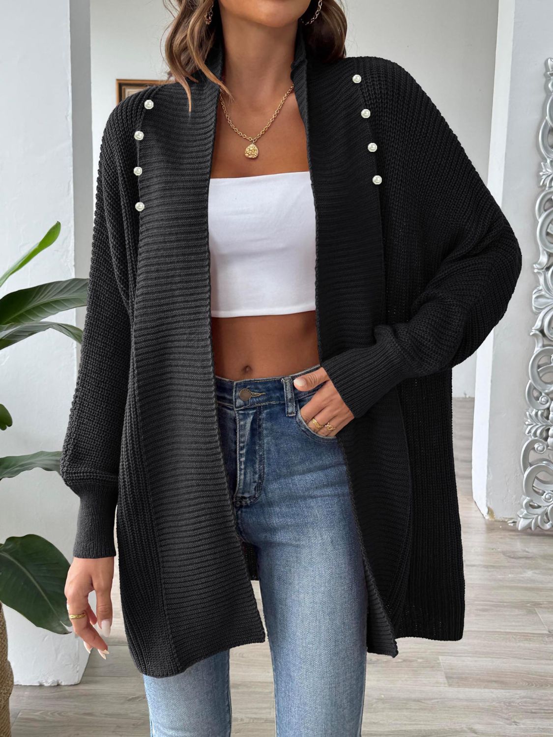 Open Front Long Sleeve Cardigan-Angel Casuals