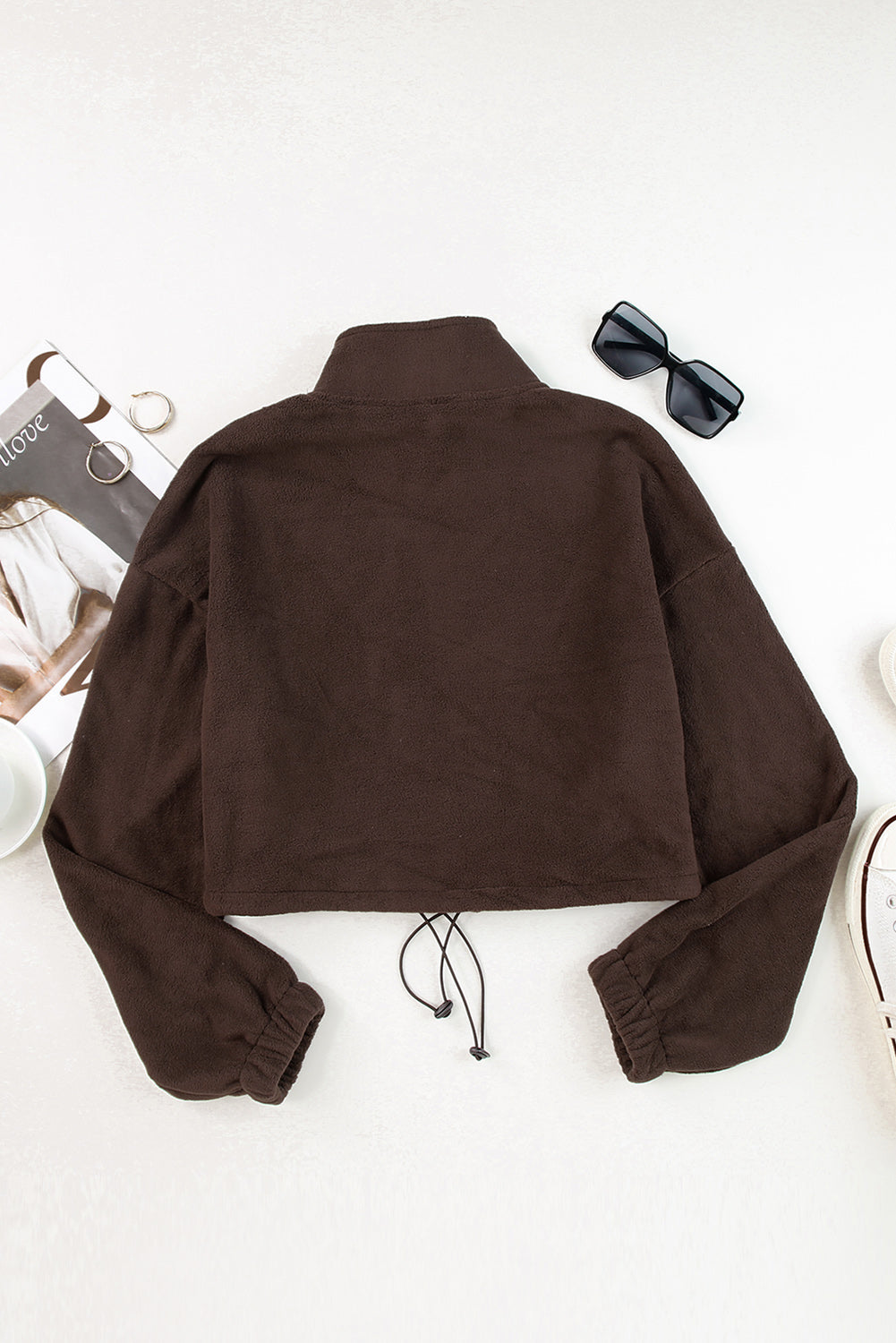 Drawstring Zip Up Dropped Shoulder Outerwear-Angel Casuals