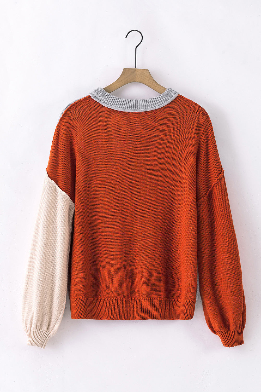 Contrast Round Neck Dropped Shoulder Sweater-Angel Casuals