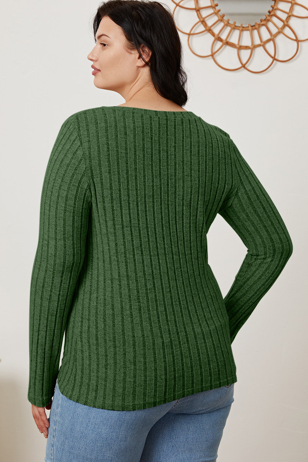 Basic Bae Full Size Ribbed V-Neck Long Sleeve T-Shirt-Angel Casuals