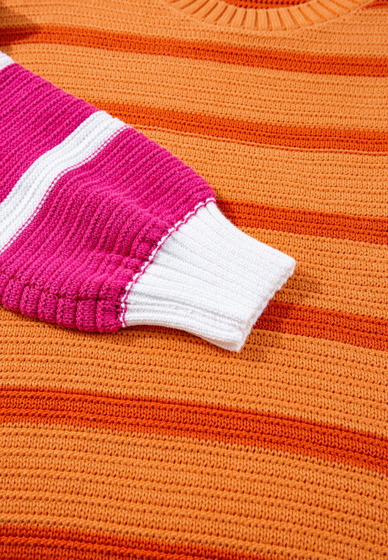 Striped Round Neck Long Sleeve Sweater-Angel Casuals