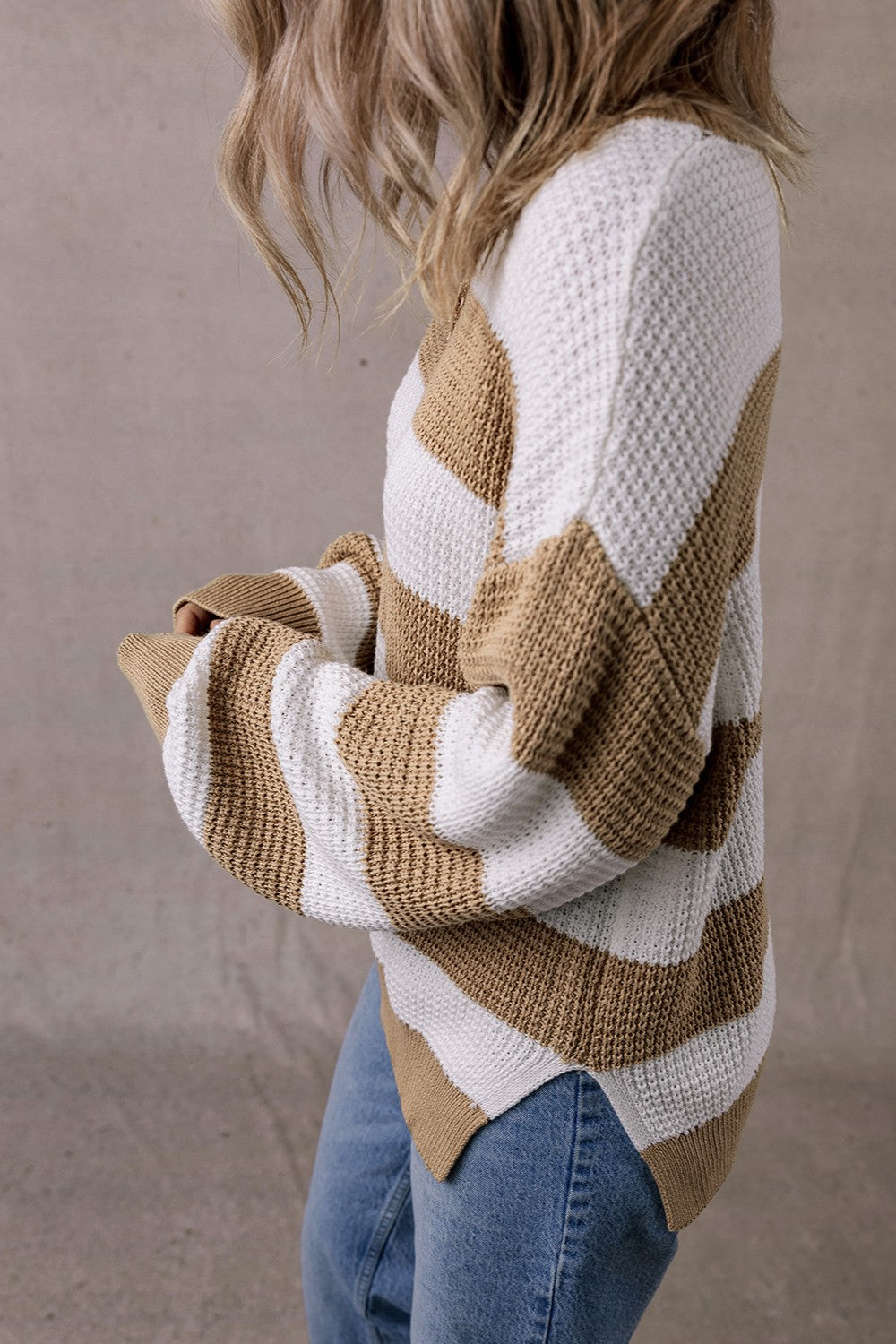 Color Block Round Neck Sweater-Angel Casuals