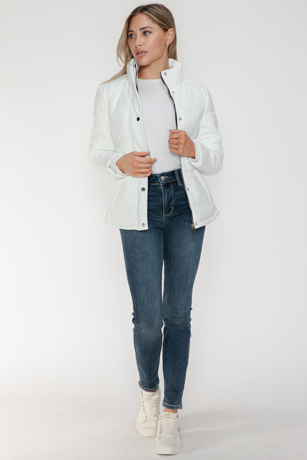 YMI Pocketed Zip Up Turtleneck Puffer Jacket-Angel Casuals
