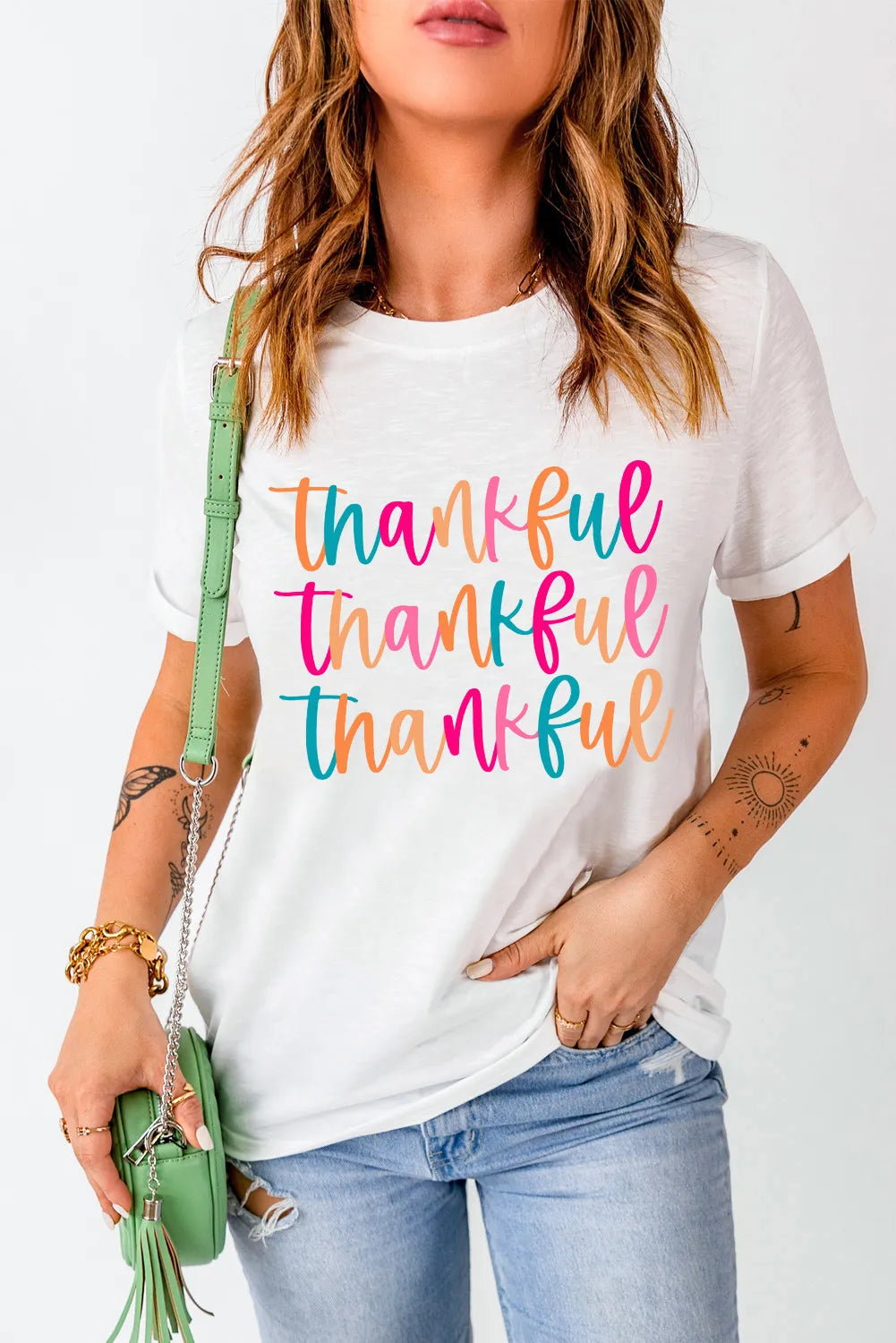 Full Size THANKFUL Round Neck Short Sleeve T-Shirt-Angel Casuals