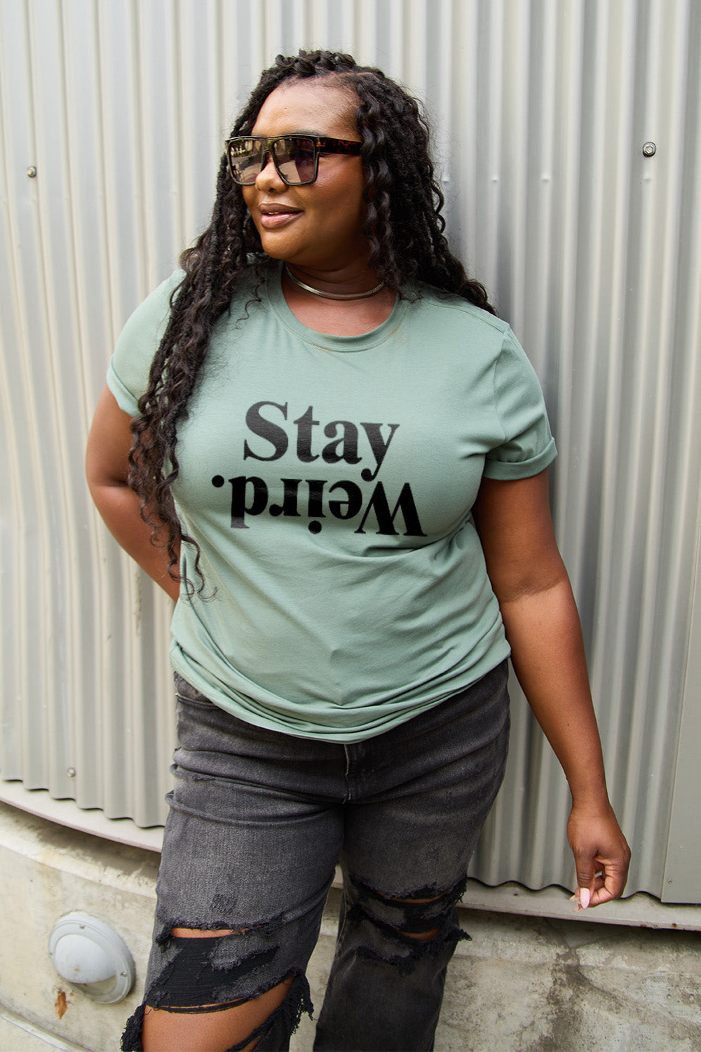 Simply Love Full Size STAY WEIRD Short Sleeve T-Shirt-Angel Casuals