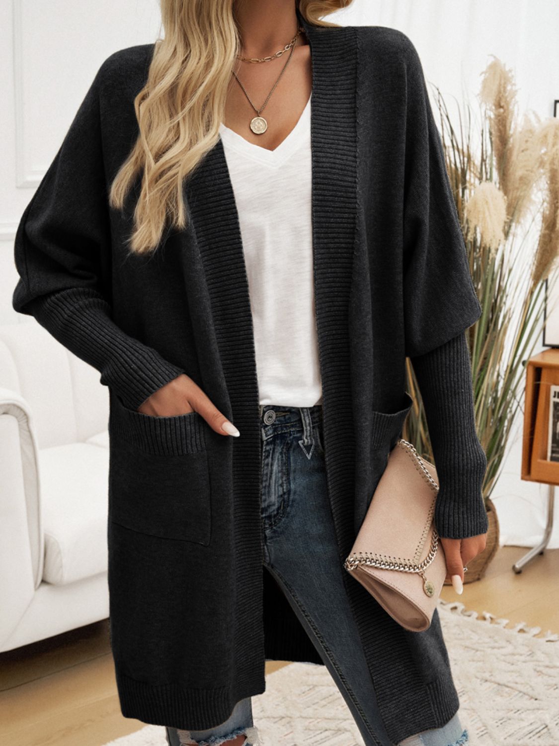 Devine Open Front Long Sleeve Cardigan-Angel Casuals