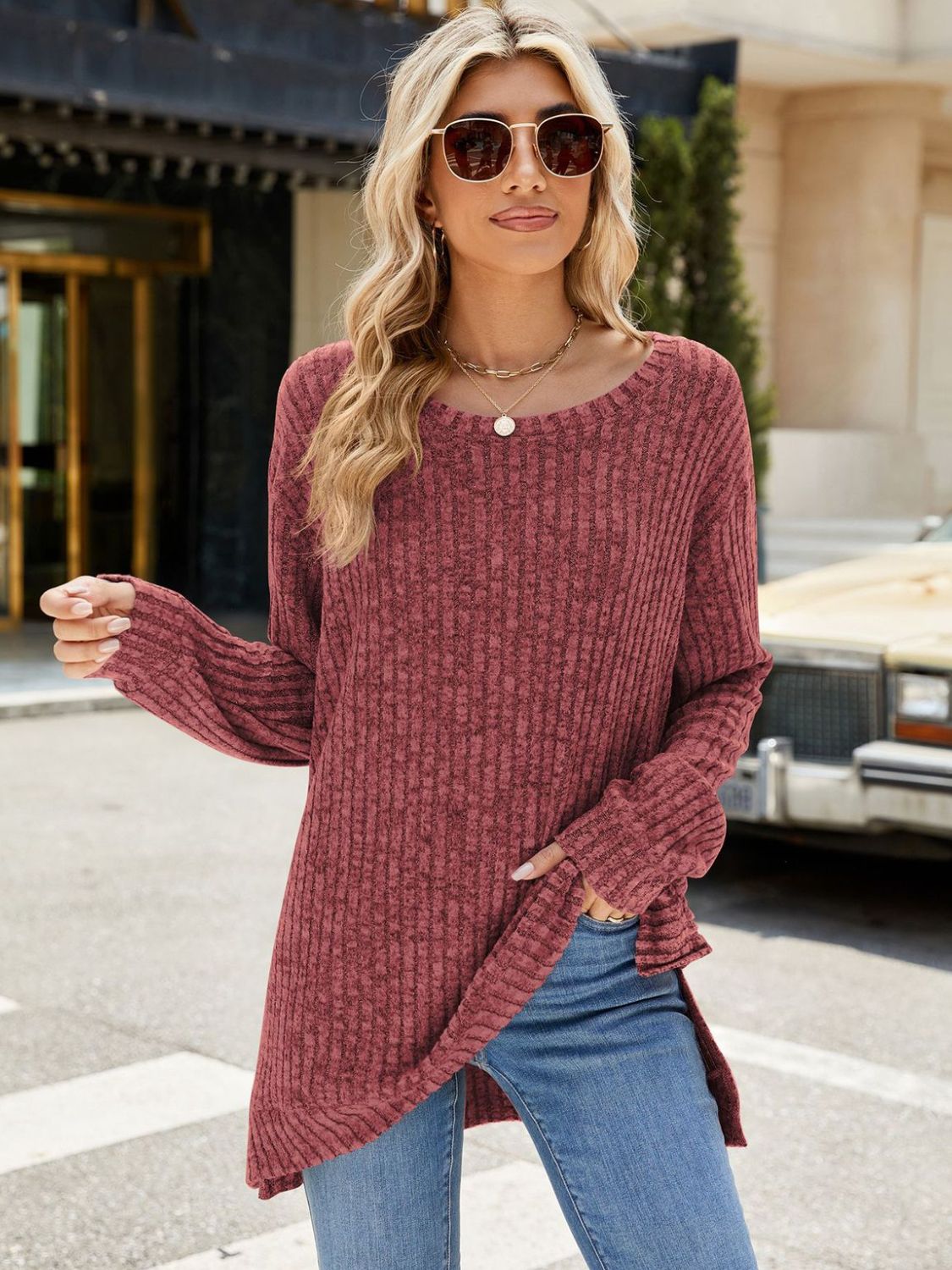 Round Neck Long Sleeve T-Shirt-Angel Casuals