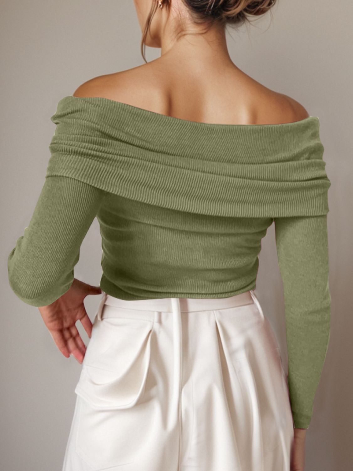 Off-Shoulder Long Sleeve Sweater-Angel Casuals