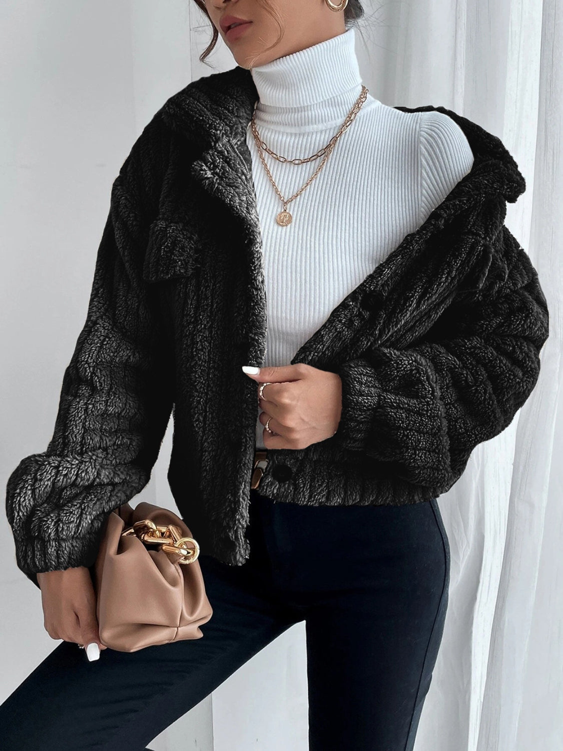 Collared Neck Drop Shoulder Jacket-Angel Casuals