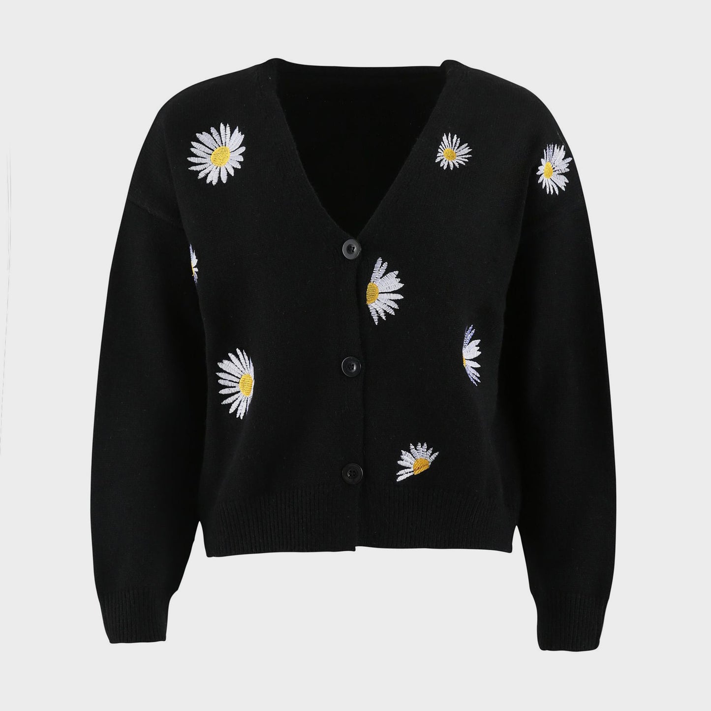 Flower Button Front Dropped Shoulder Cardigan-Angel Casuals