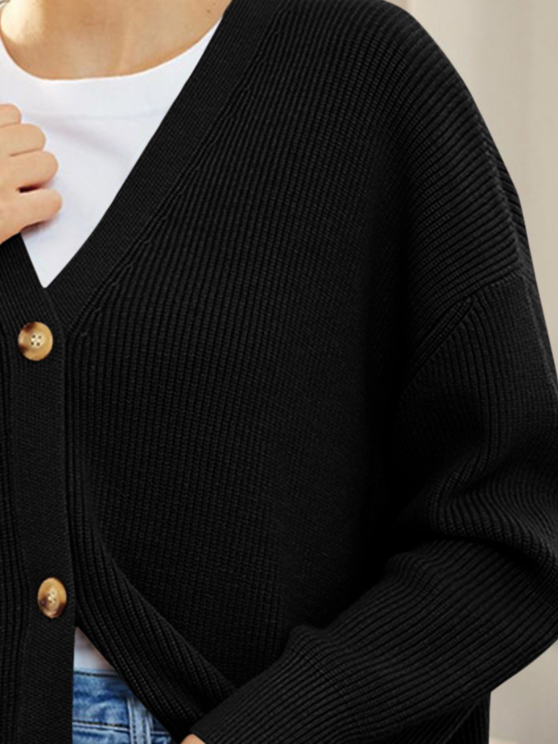 Button Down V-Neck Long Sleeve Cardigan-Angel Casuals