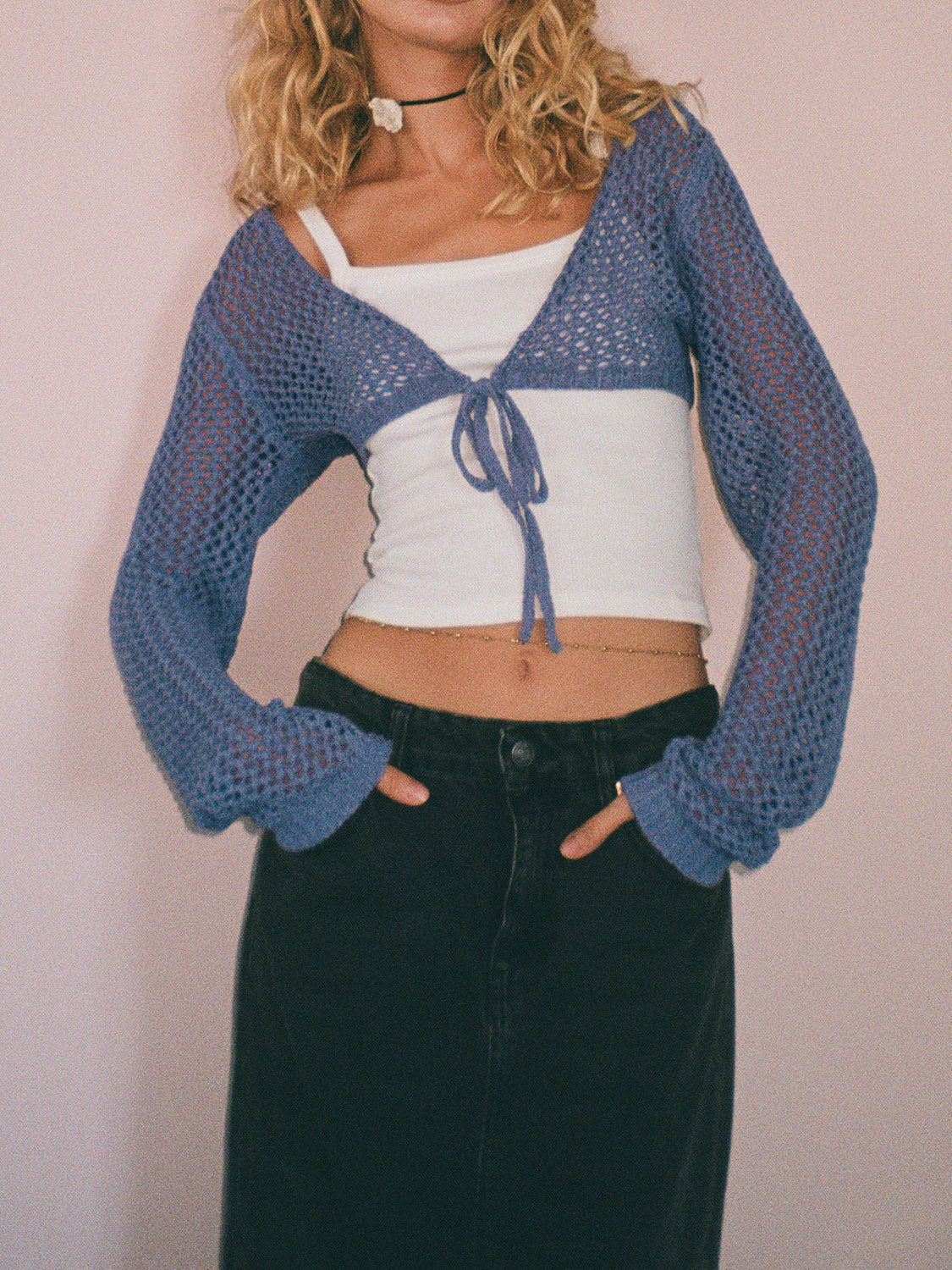 Openwork Tied Dropped Shoulder Cardigan-Angel Casuals