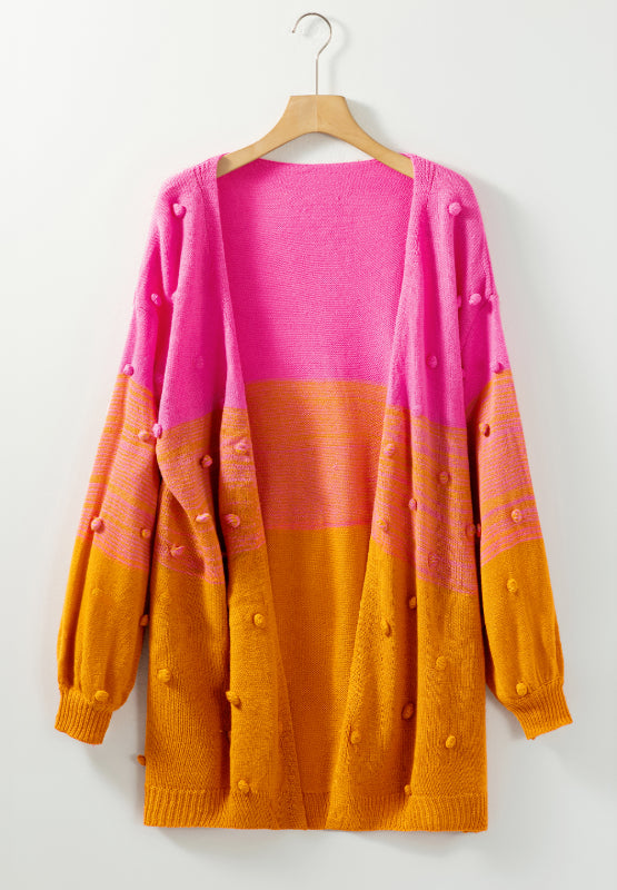 Pompom Color Block Open Front Cardigan-Angel Casuals