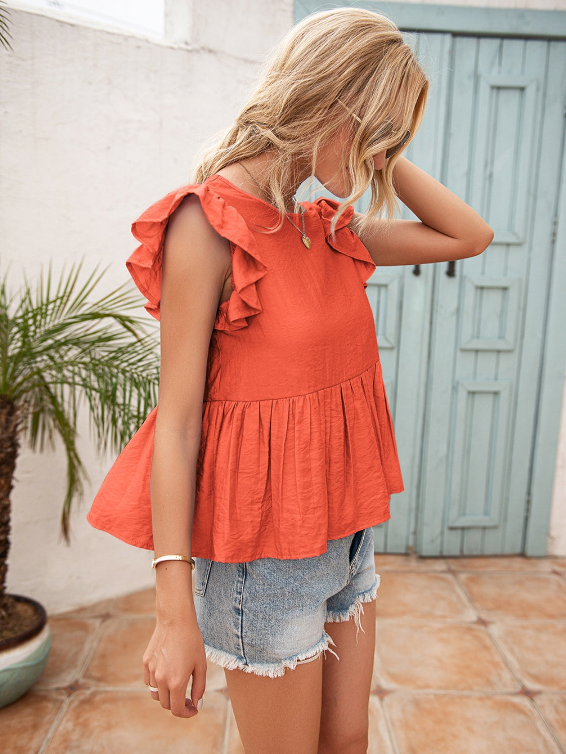 Lace Detail Round Neck Peplum T-Shirt-Angel Casuals