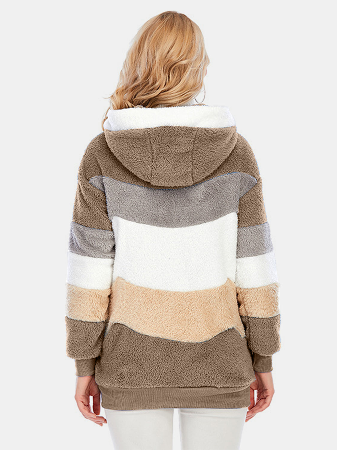 Full Size Drawstring Color Block Zip Up Hooded Outerwear-Angel Casuals