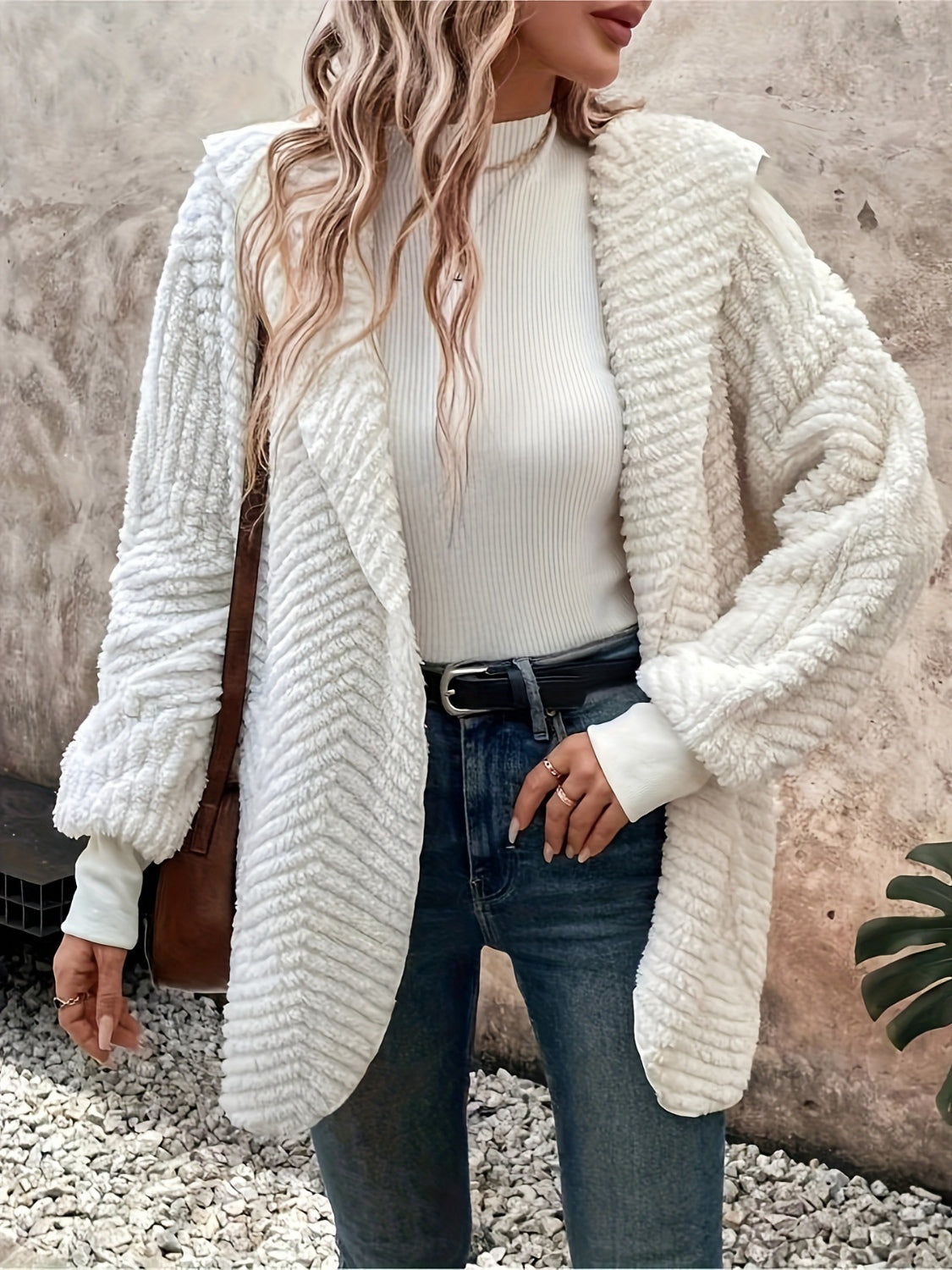 Open Front Long Sleeve Hooded Fuzzy Cardigan-Angel Casuals
