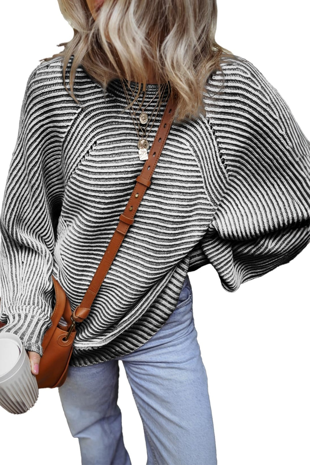 Textured Striped Round Neck Long Sleeve Top-Angel Casuals