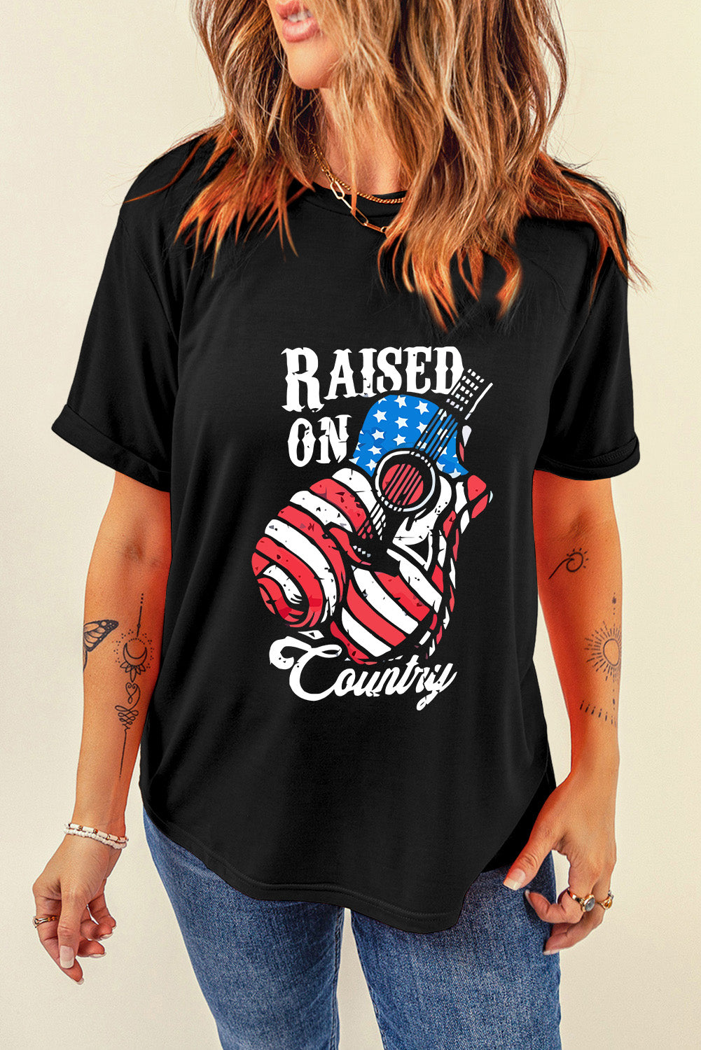 RAISED ON COUNTRY Round Neck T-Shirt-Angel Casuals