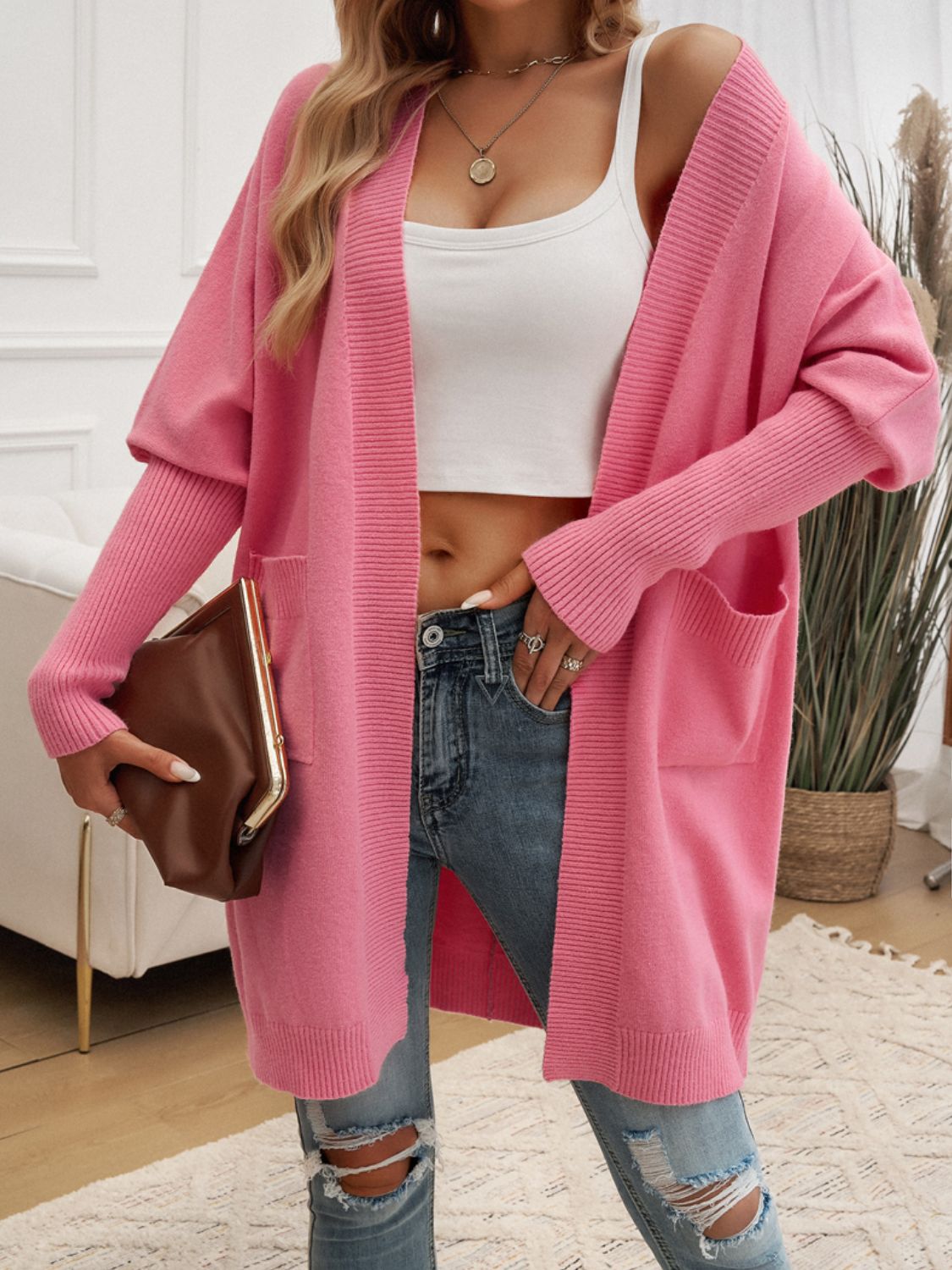 Devine Open Front Long Sleeve Cardigan-Angel Casuals