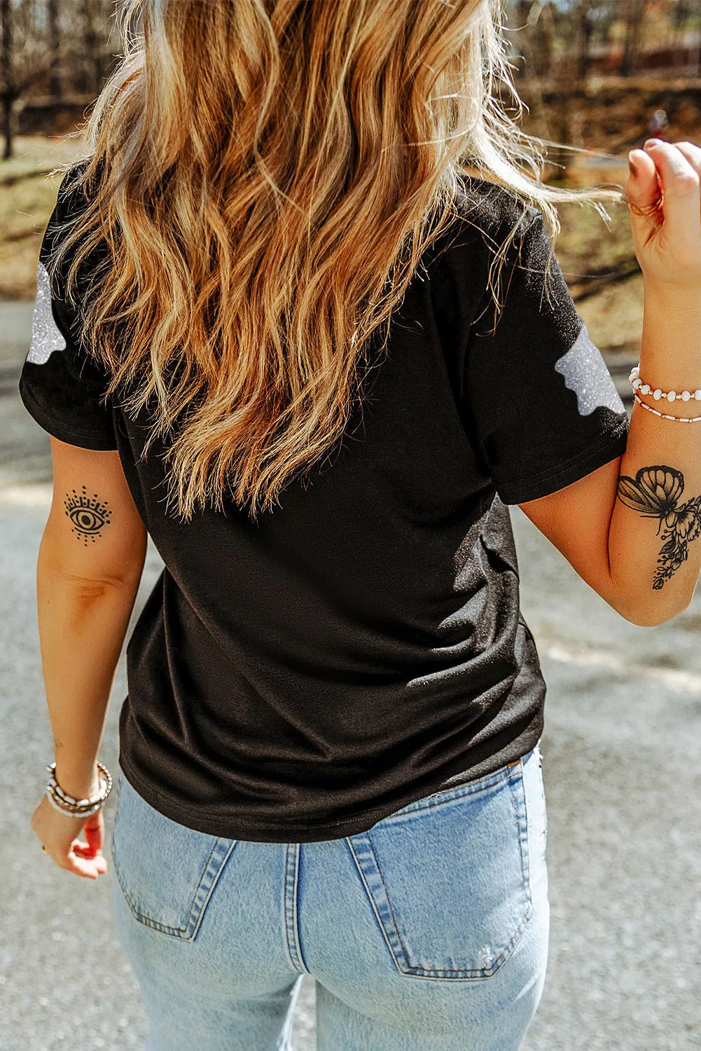 Glitter Ghost Round Neck Short Sleeve T-Shirt-Angel Casuals