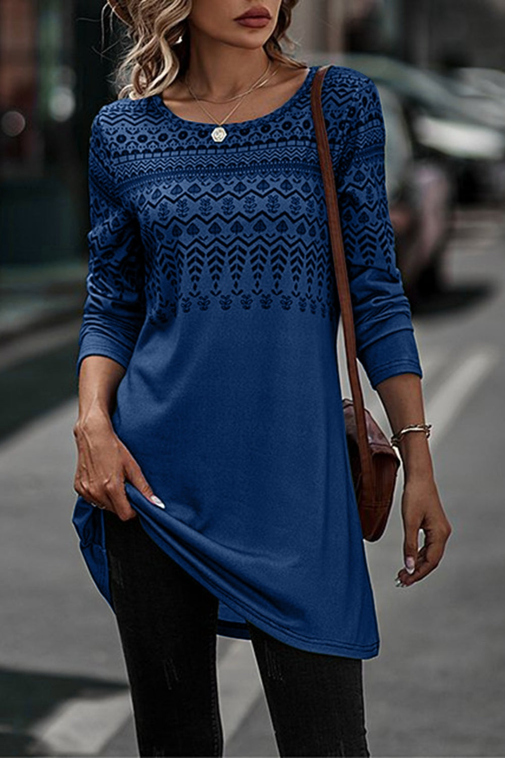 Printed Round Neck Long Sleeve T-Shirt-Angel Casuals