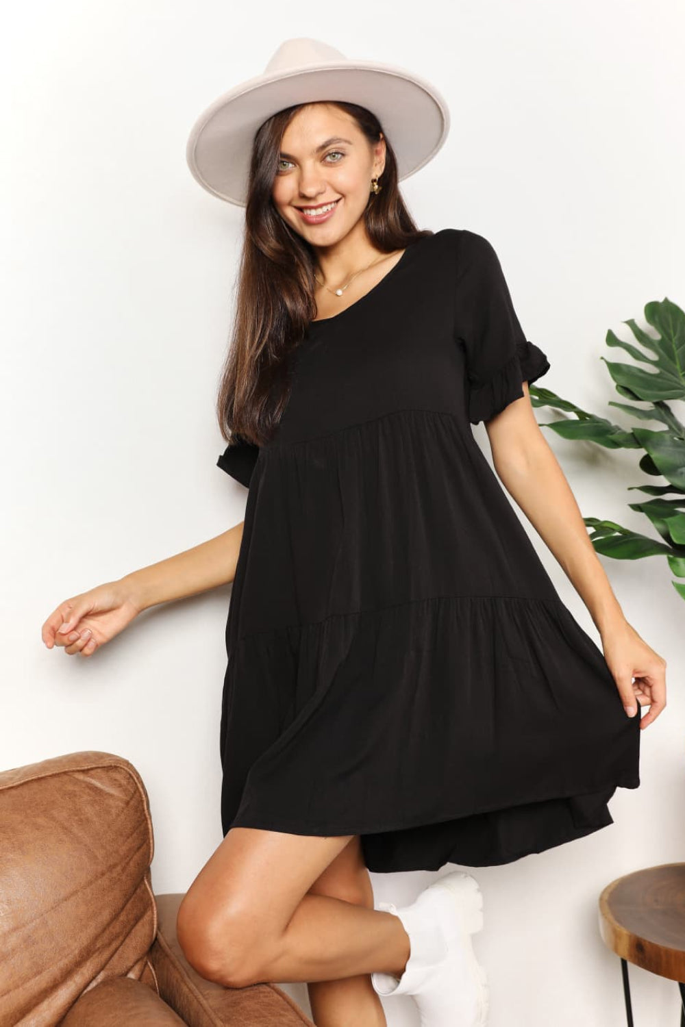V-Neck Flounce Sleeve Tiered Dress-Angel Casuals