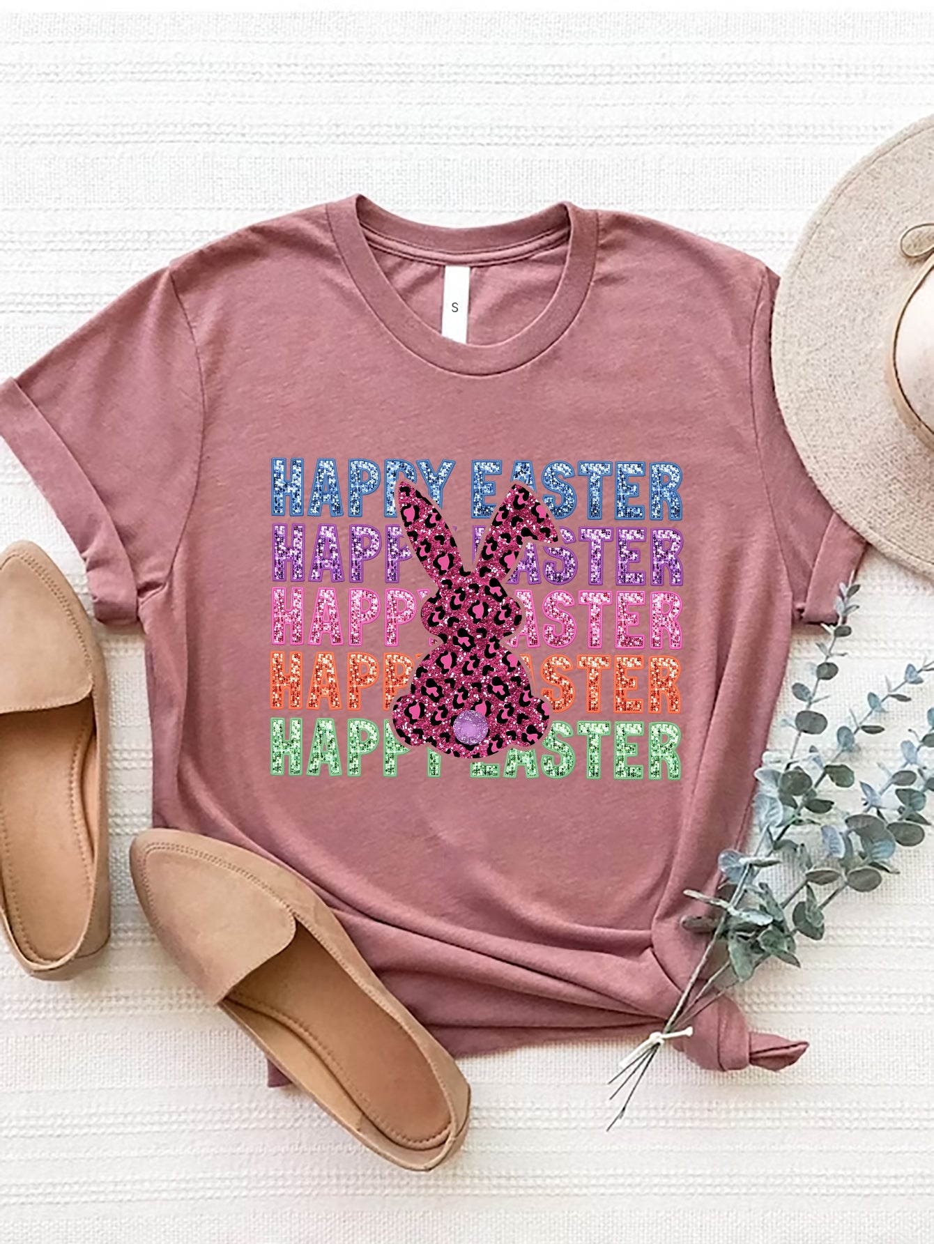 HAPPY EASTER Round Neck Short Sleeve T-Shirt-Angel Casuals