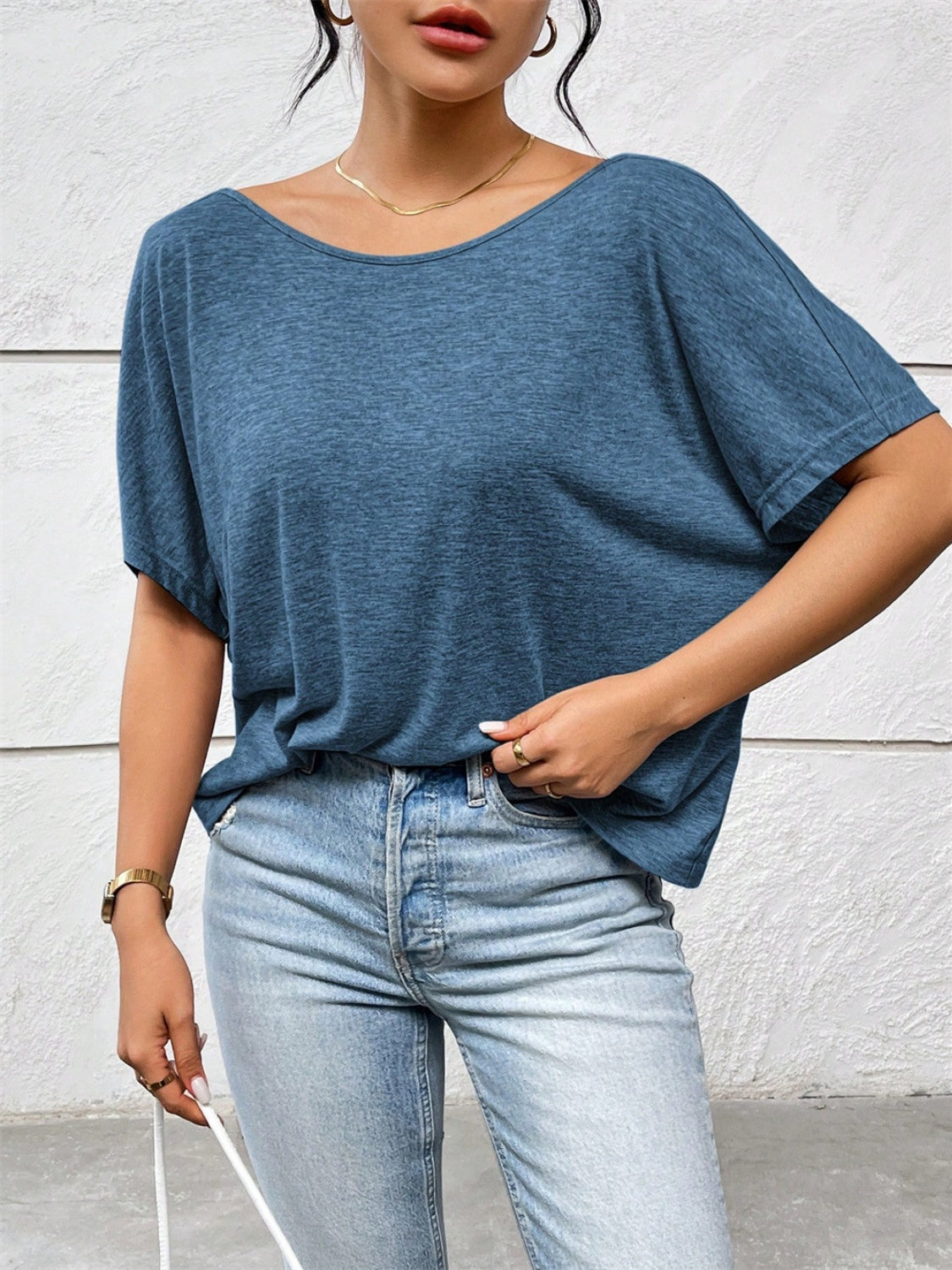 Backless Twisted Round Neck Half Sleeve T-Shirt-Angel Casuals