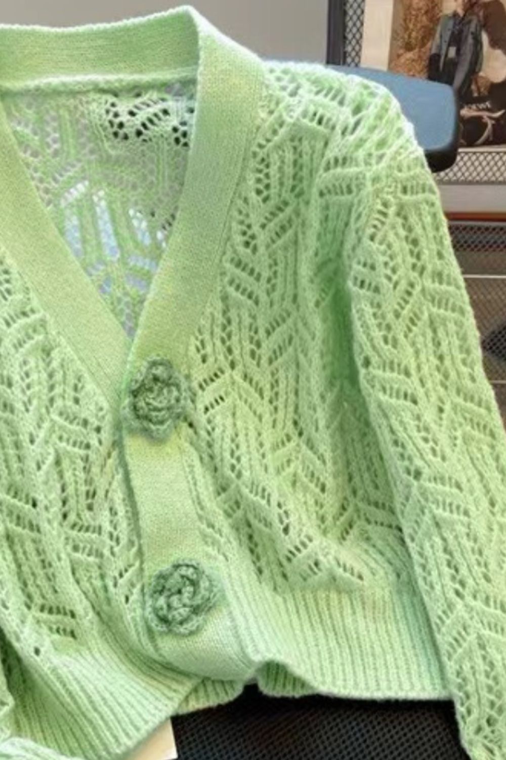 Openwork V-Neck Dropped Shoulder Cardigan-Angel Casuals