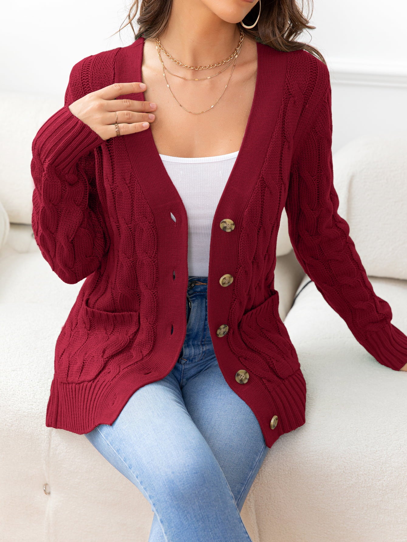 Button Down Cable-Knit Cardigan-Angel Casuals