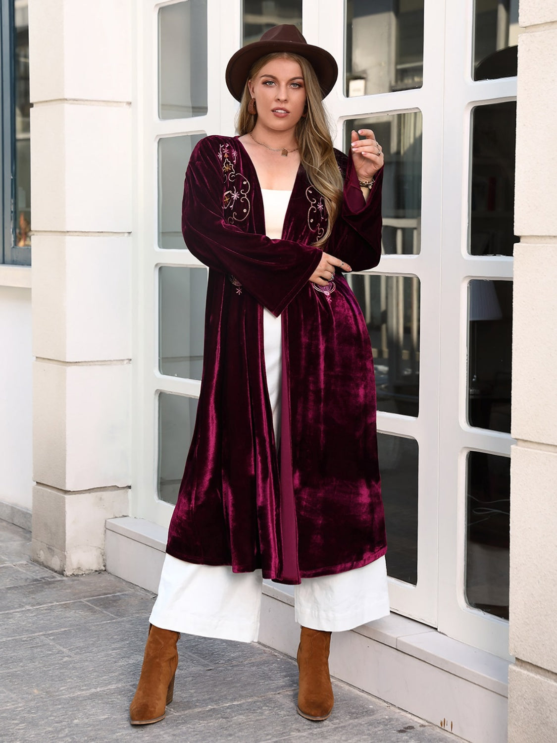 Plus Size Printed Open Front Long Sleeve Cardigan-Angel Casuals