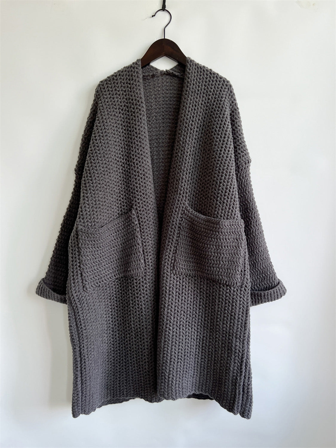 Open Front Long Sleeve Cardigan with Pockets-Angel Casuals