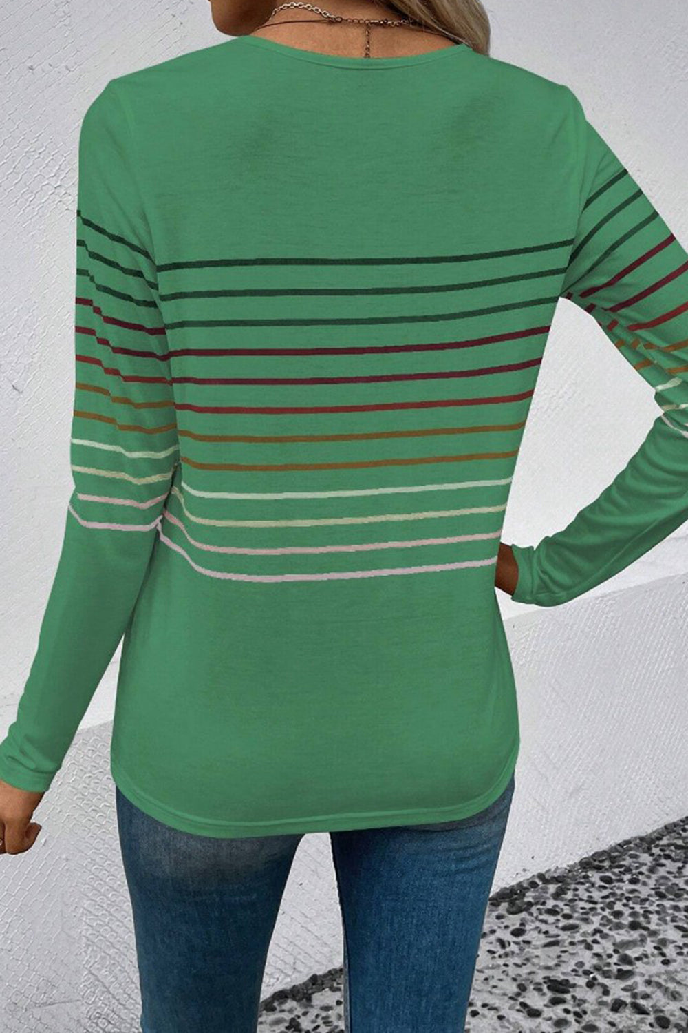 Striped Round Neck Long Sleeve T-Shirt-Angel Casuals