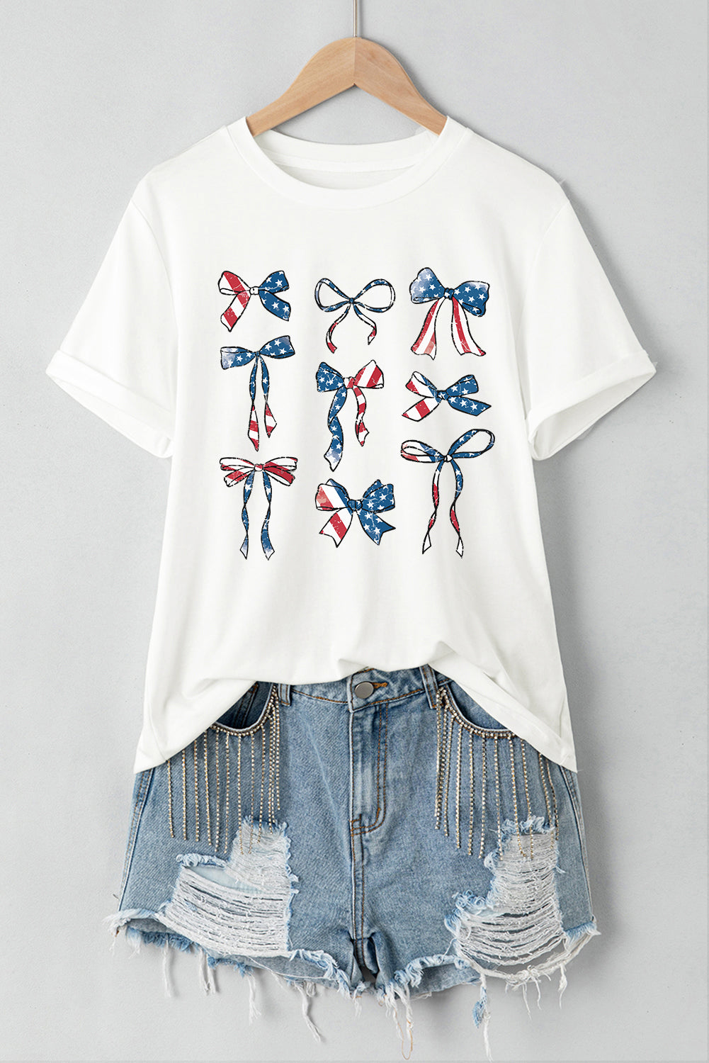 Bow Round Neck Short Sleeve T-Shirt-Angel Casuals