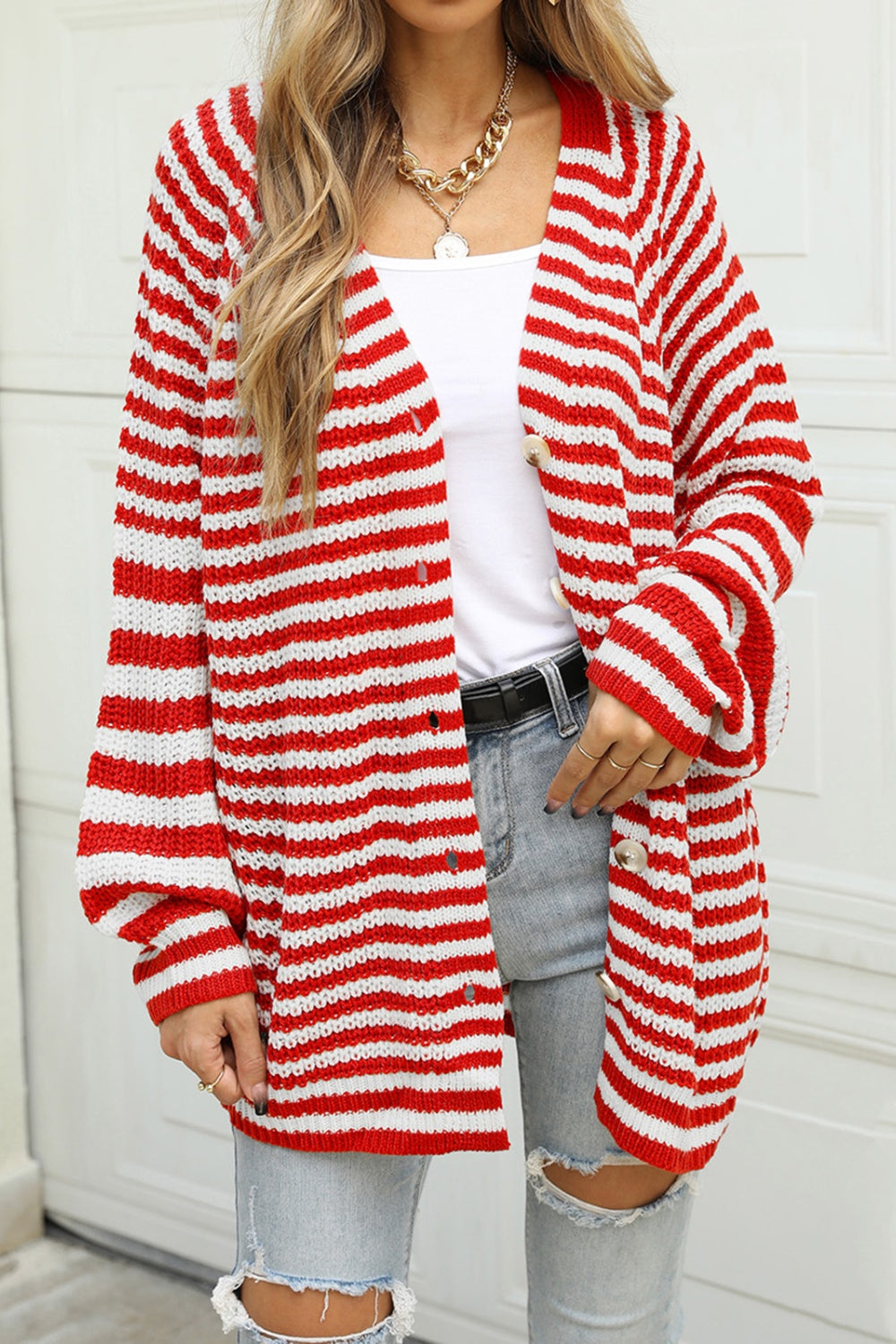 Angel Wings Striped Button Up Long Sleeve Cardigan-Angel Casuals