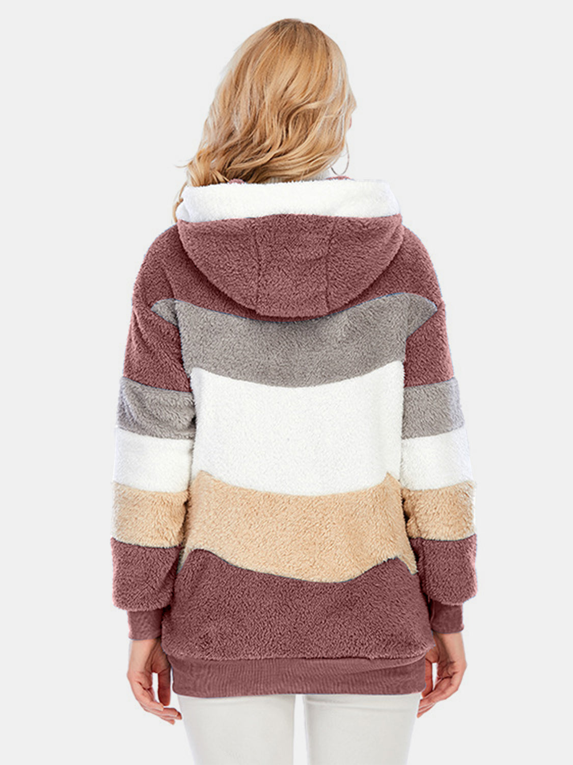 Full Size Drawstring Color Block Zip Up Hooded Outerwear-Angel Casuals