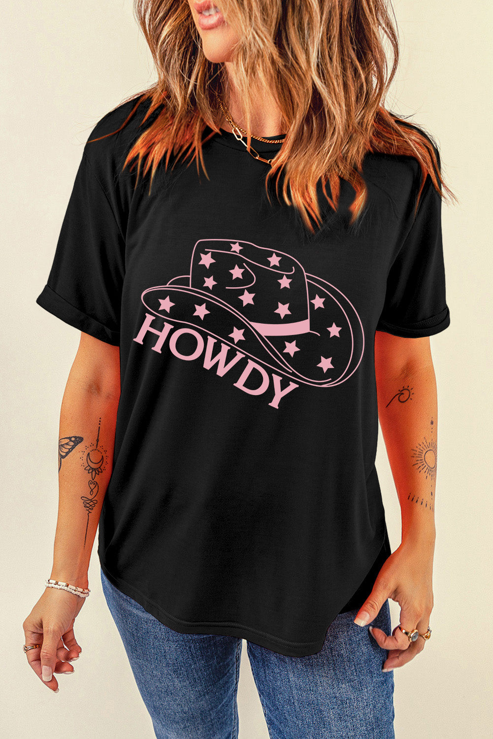HOWDY Round Neck Short Sleeve T-Shirt-Angel Casuals