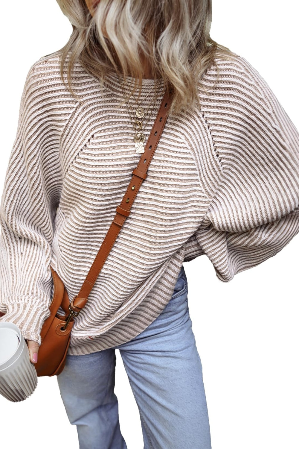 Textured Striped Round Neck Long Sleeve Top-Angel Casuals