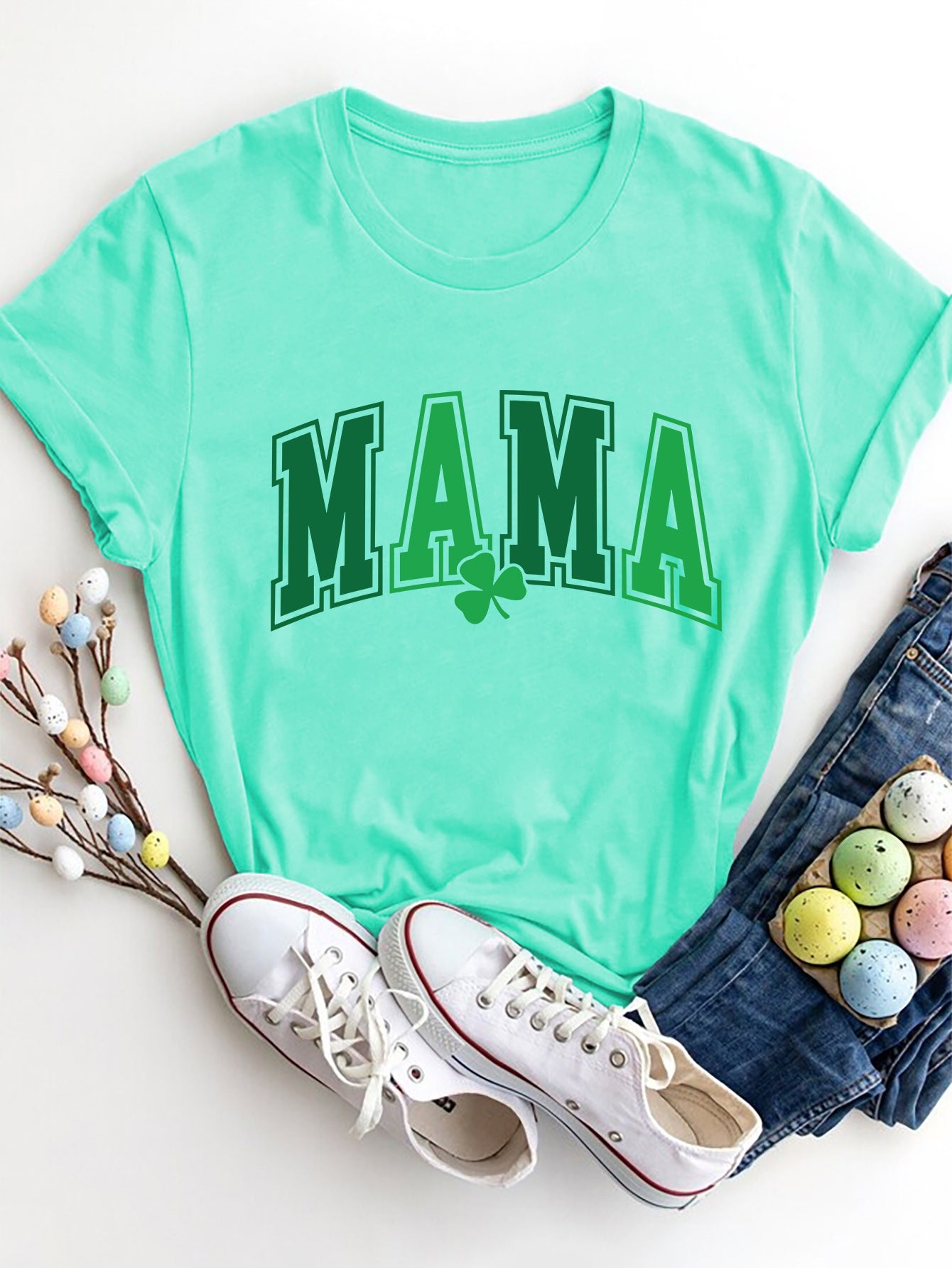 MAMA Round Neck Short Sleeve T-Shirt-Angel Casuals
