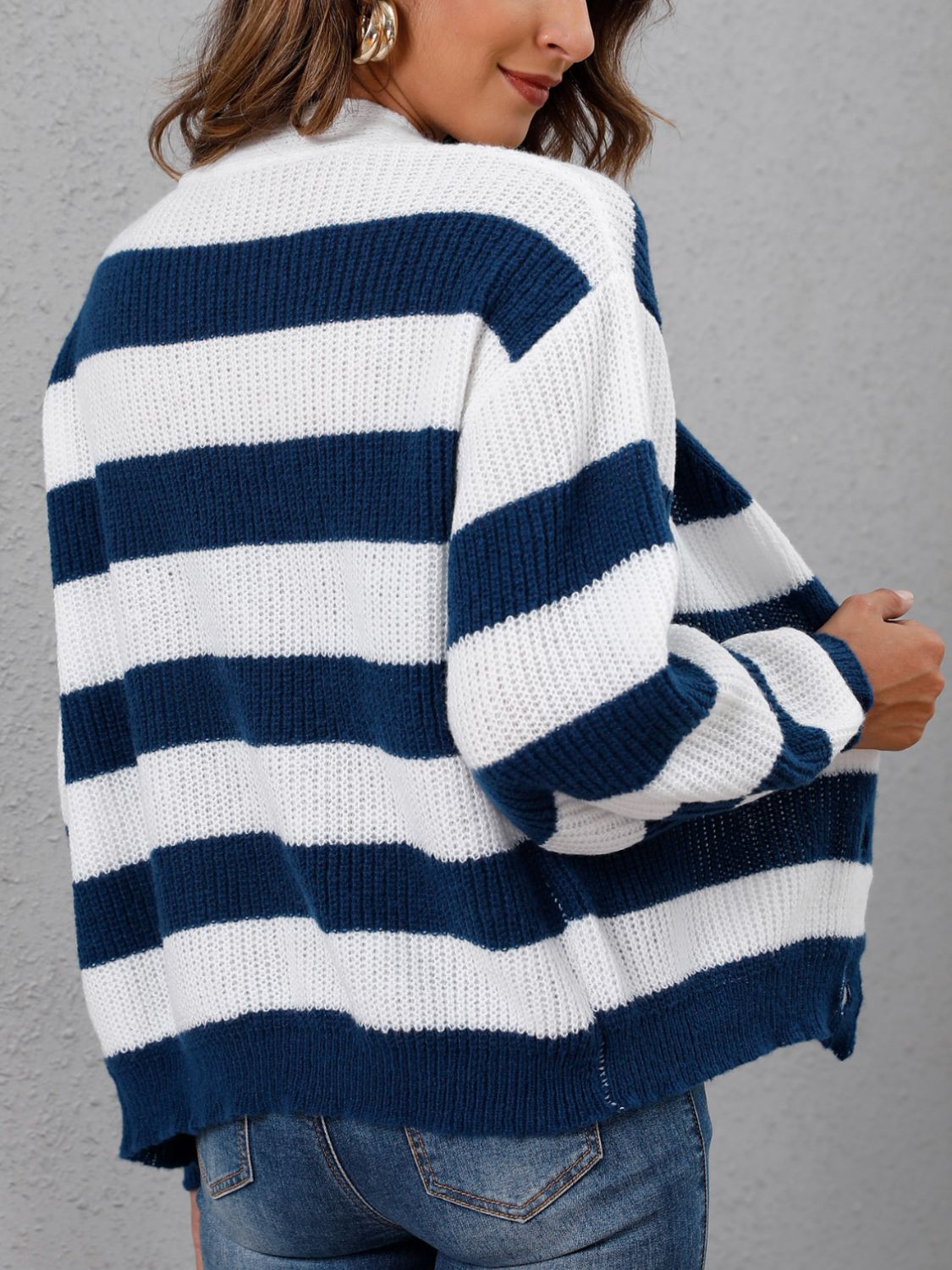 Striped Button Up Long Sleeve Sweater-Angel Casuals