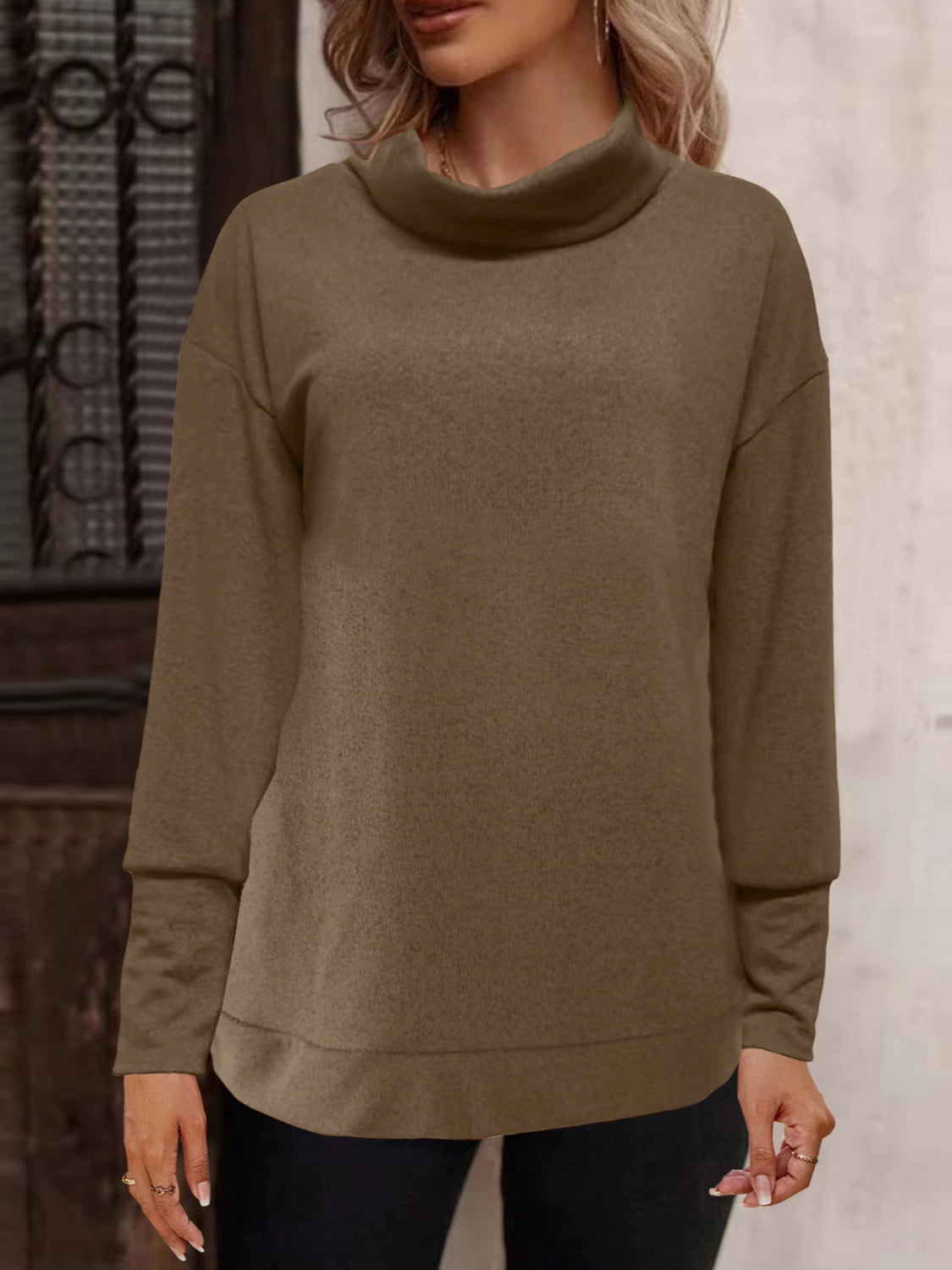 Full Size Mock Neck Long Sleeve T-Shirt-Angel Casuals
