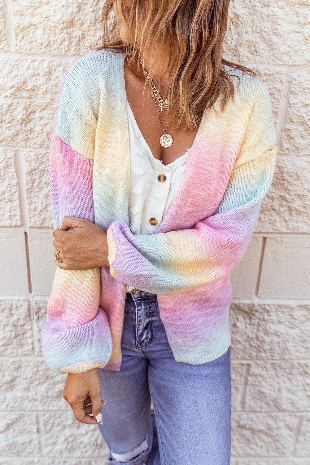 Gradient Open Front Drop Shoulder Cardigan-Angel Casuals