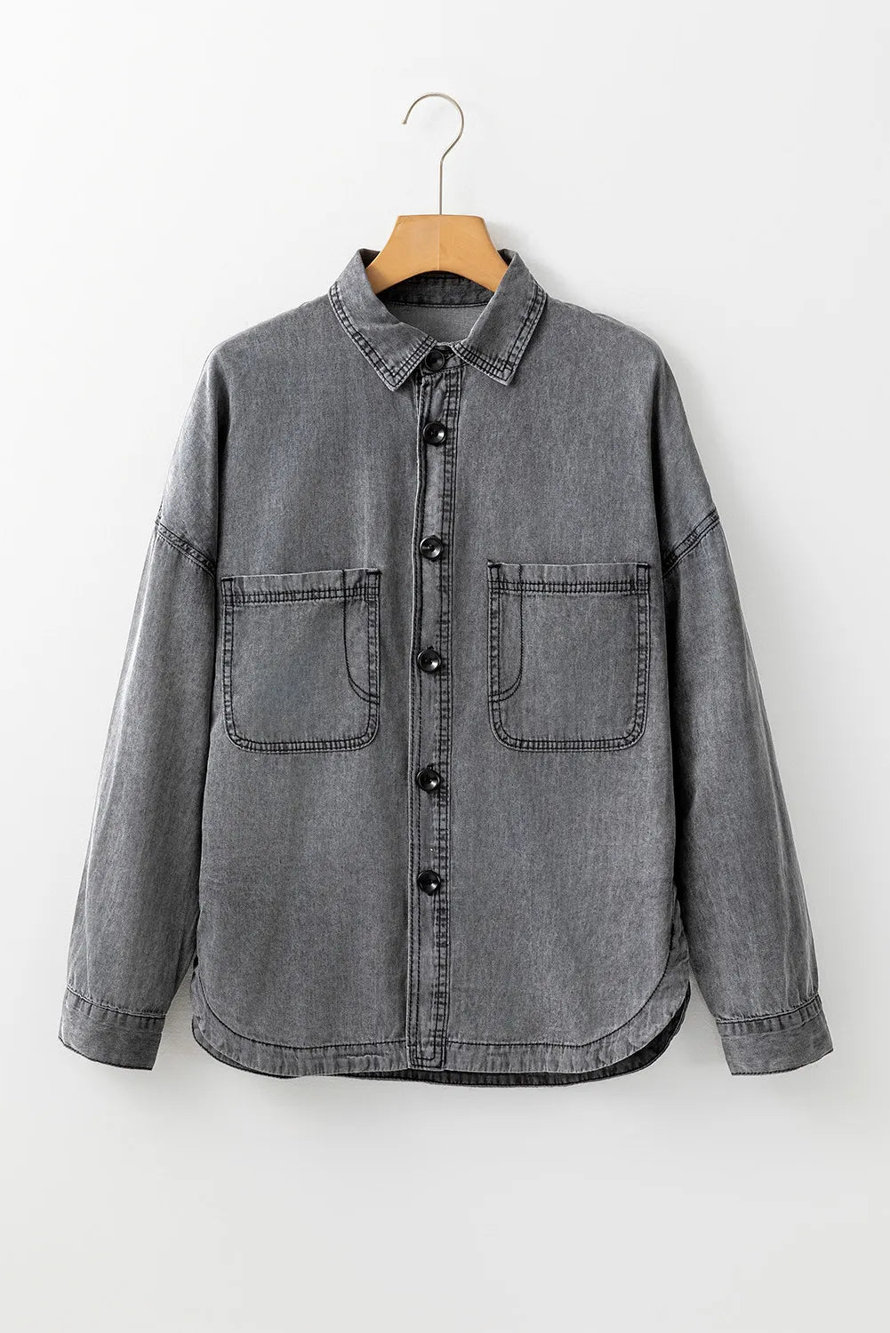 Button Up Long Sleeve Denim Jacket-Angel Casuals