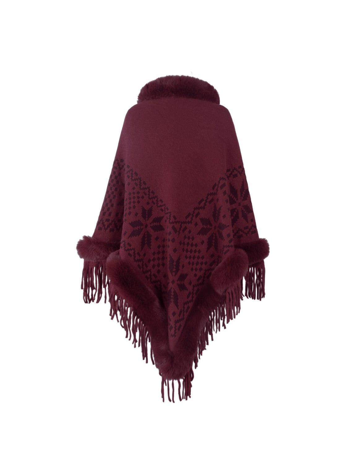 Fringe Geometric Cape Sleeve Poncho-Angel Casuals